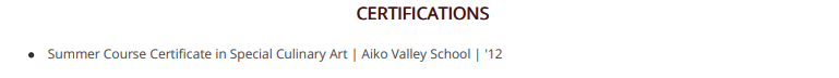 Certification Section in Chef Resume