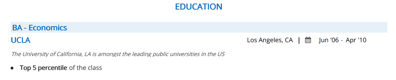 Education Section in Investment Banking Resume