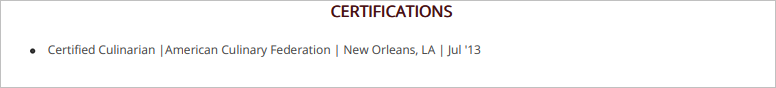 Certifications Section in a Line Cook Resume