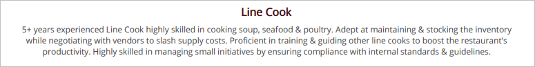 Summary Section in a Line Cook Resume