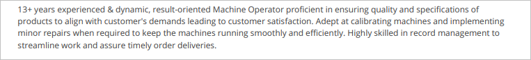 Summary Section in a Machine Operator Resume
