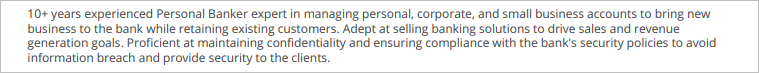 Summary Section in a Personal Banker Resume
