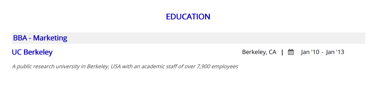 Education section in a Call Center resume