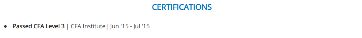 Certifications Section in Investment Banking Resume