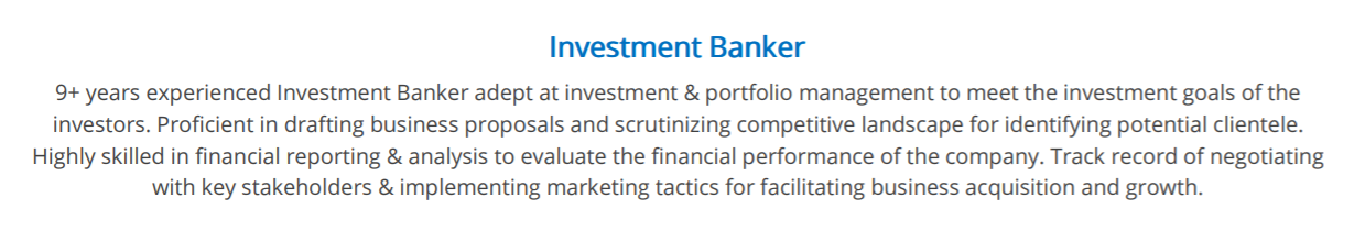 Summary Section in Investment Banking Resume