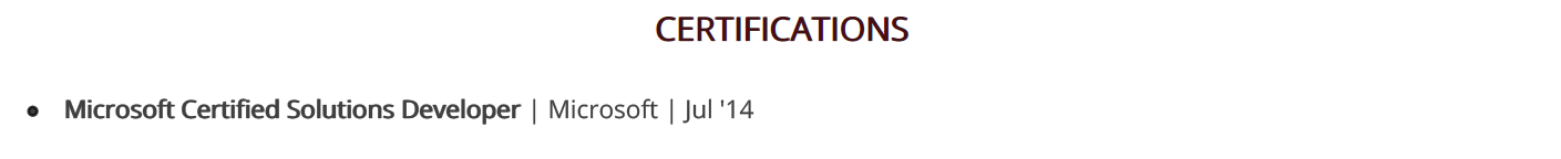 Certifications Section in Programmer Resume