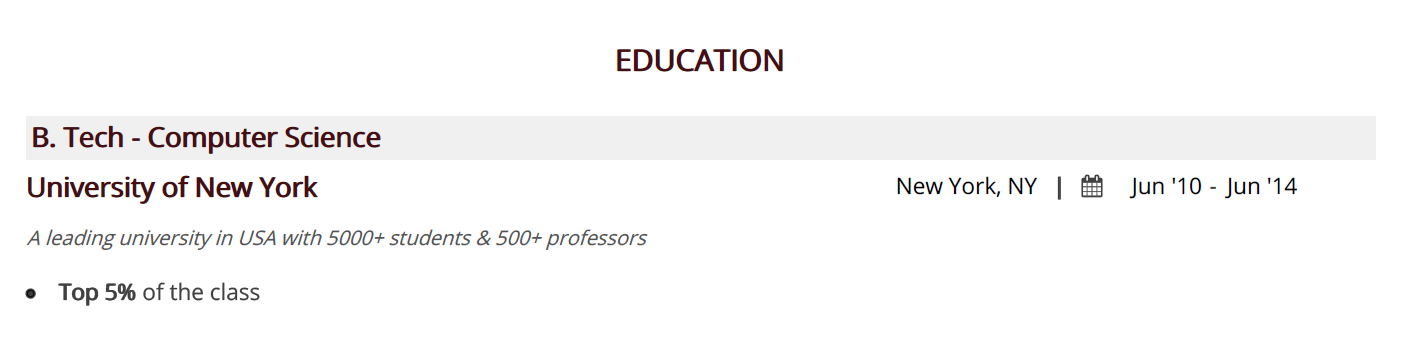 Education Section in Programmer Resume
