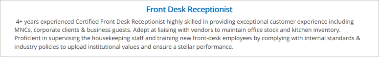 Summary Section in a Front Desk Resume