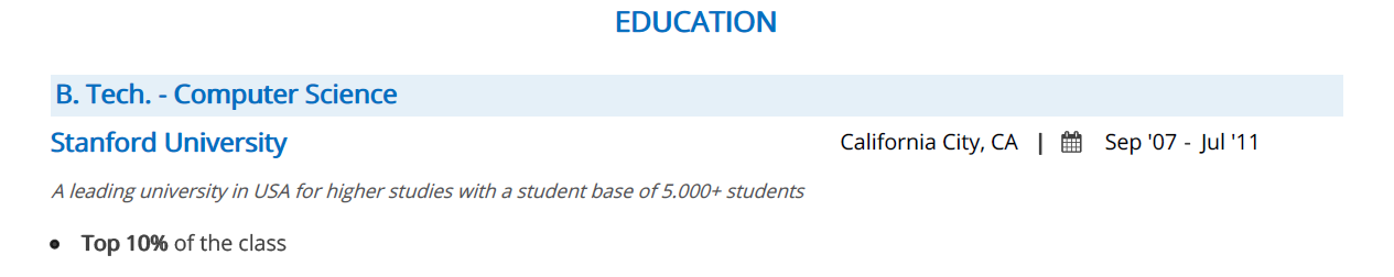 Education Section in Selenium Resume