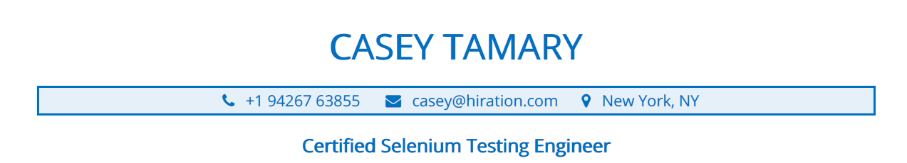 Profile Title Section in Selenium Resume 