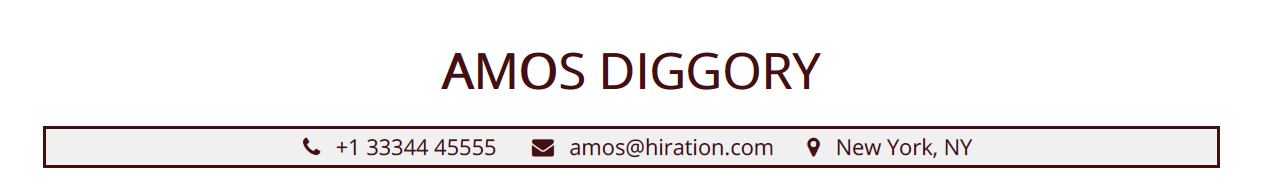 Header section in a Personal Assistant Resume