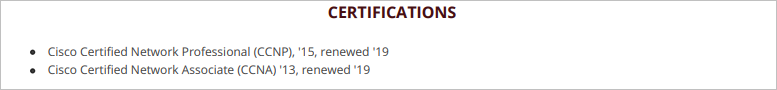Network-Engineer-Resume-Certifications