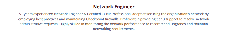 Summary of network engineer resume
