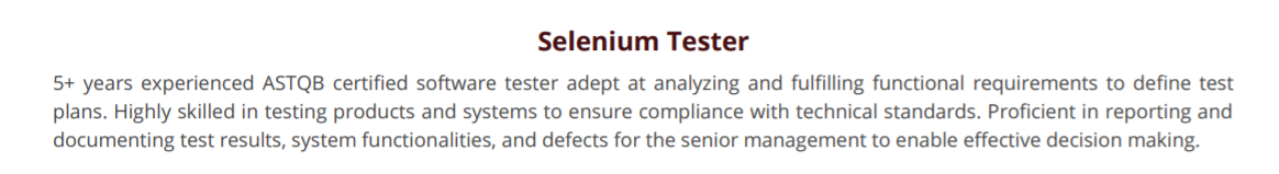 selenium-testing-resume-summary