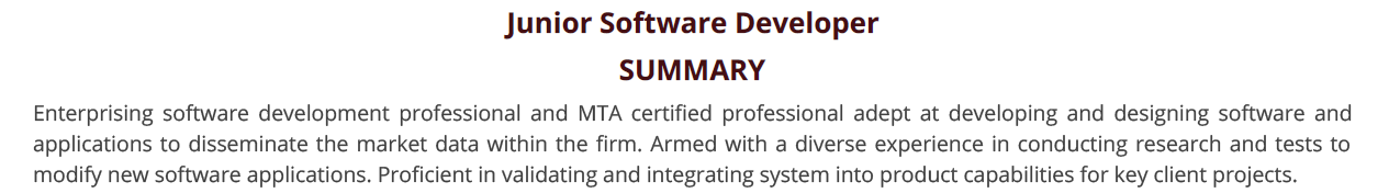 Junior-Software-Developer-Resume-Summary