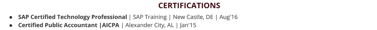 SAP-resume-certifications