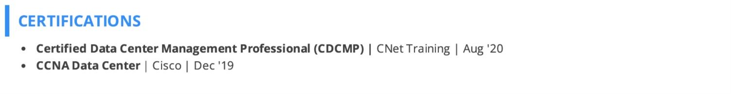 data-center-technician-resume-certifications