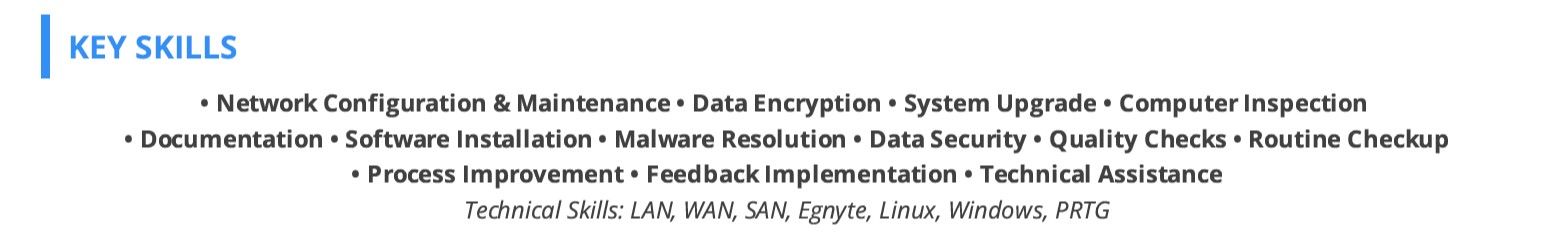 data-center-technician-resume-key-skills