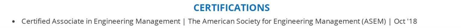 engineering-manager-resume-certifications