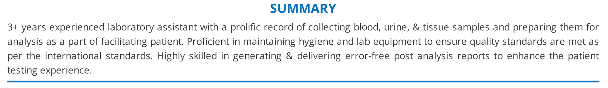 lab assistant resume summary section