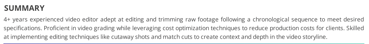 video-editor-resume-summary