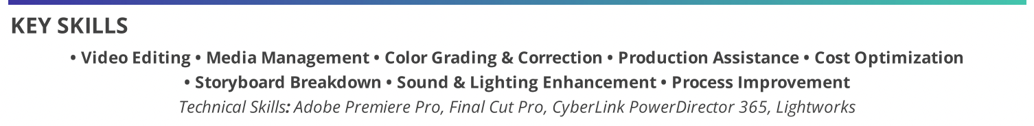 video-editor-resume-key-skills