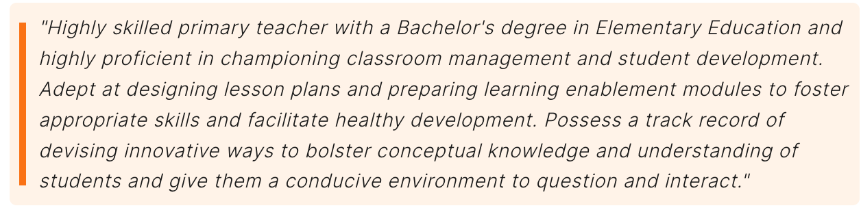 new teacher reusme objective example