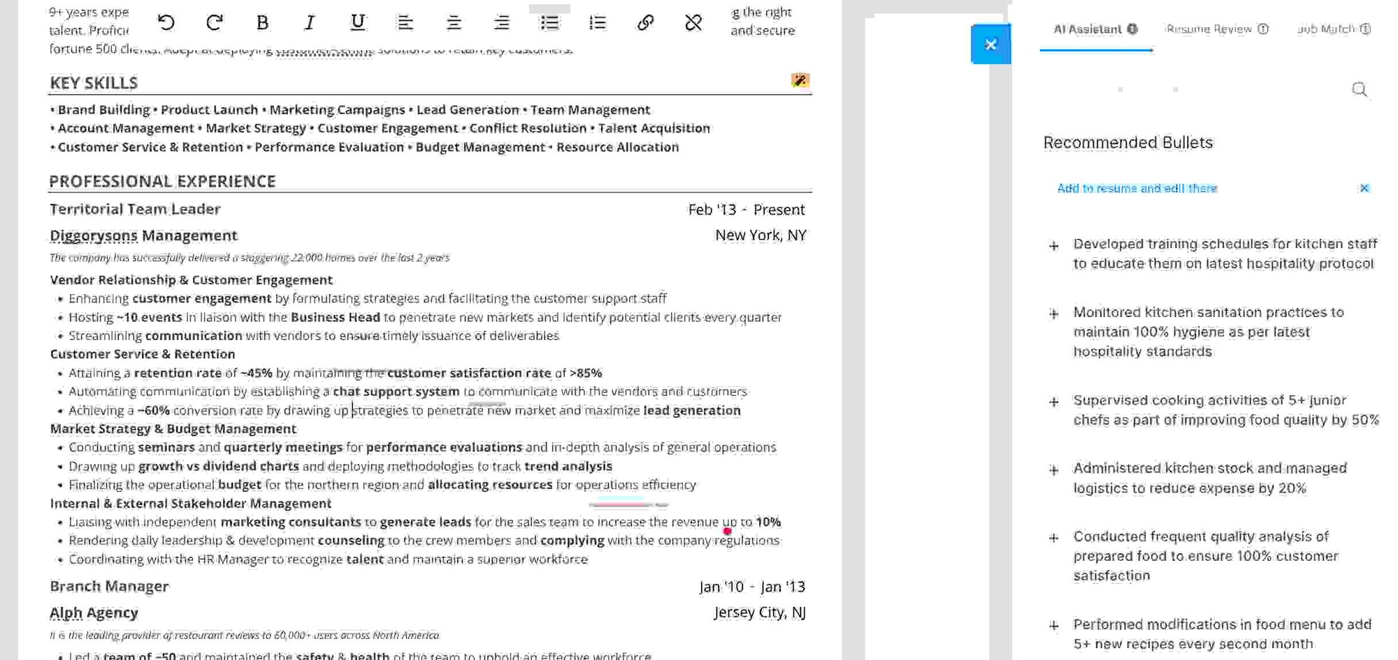 Hiration resume builder features 2