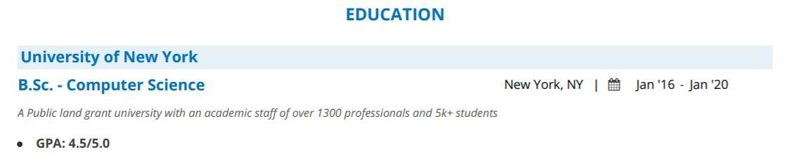 fresher education section