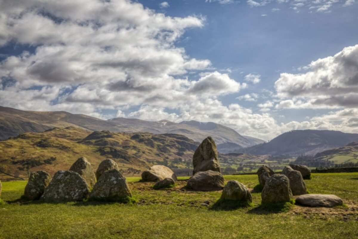 Castlerigg Stone Circle Keswick looking towards Helvellyn UK