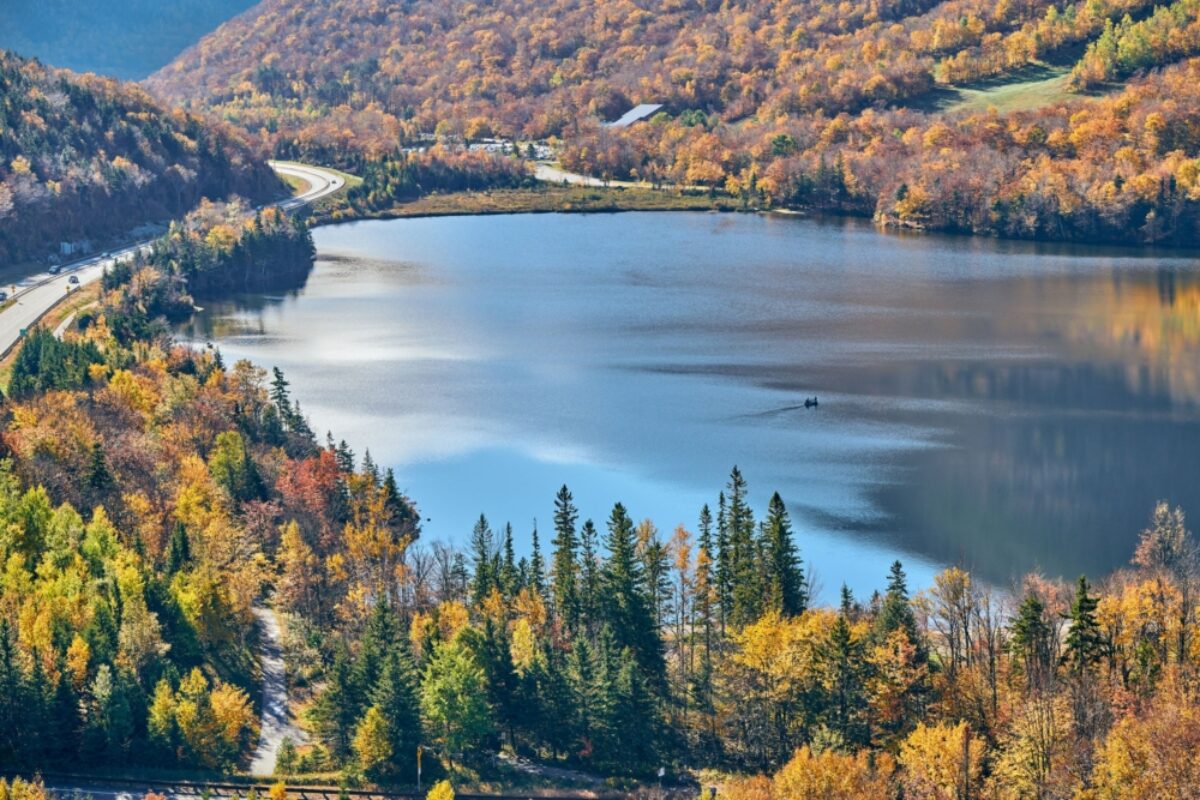 Fall colours in Franconia Notch State Park White Mountain National Forest New Hampshire USA