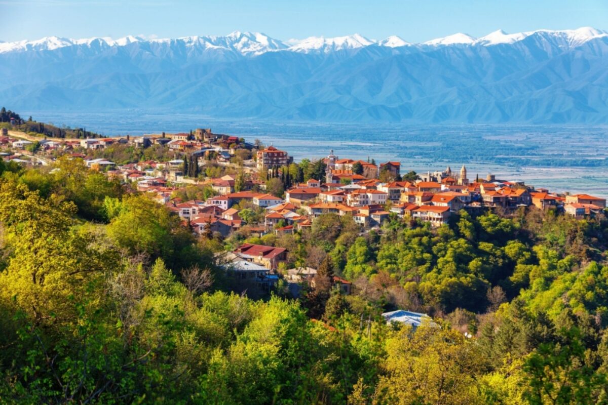 Georgia Kakheti region Signagi and Aalazani valley sunset