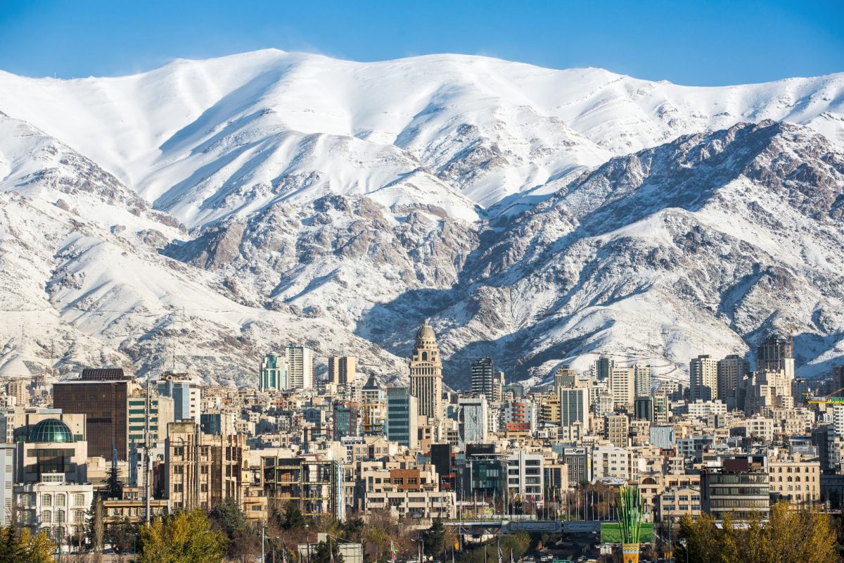 Iran Tehran snow covered Alborz Mountains