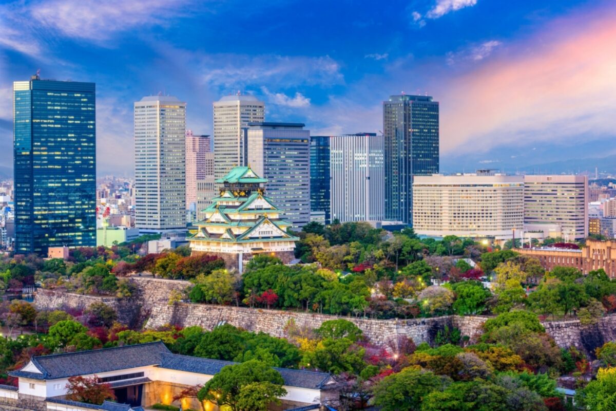Japan Osaka castle and skyline