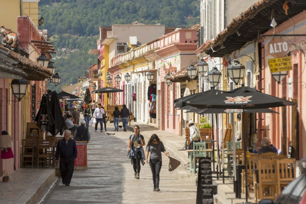 Mexico San Cristobal de las Casas Unidentified people on a busy street