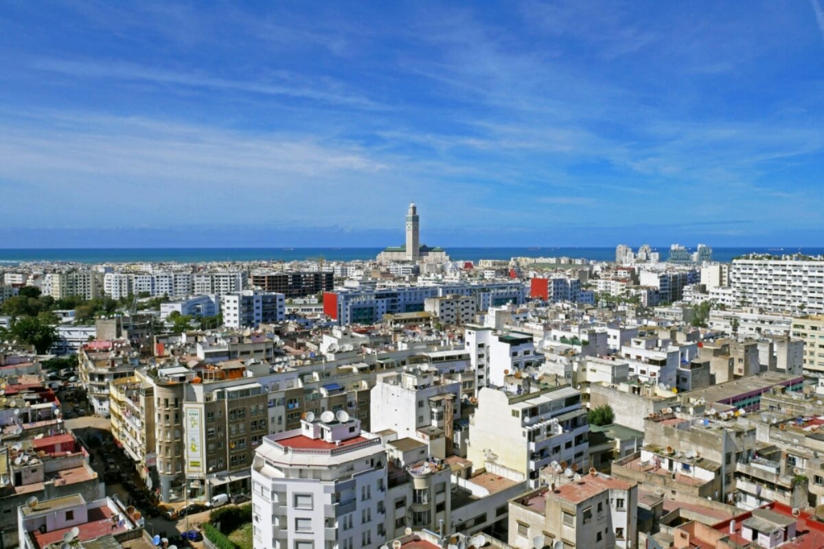Morocco Casablanca Panoramic aerial view of Casablanca with Hassan II Mosque