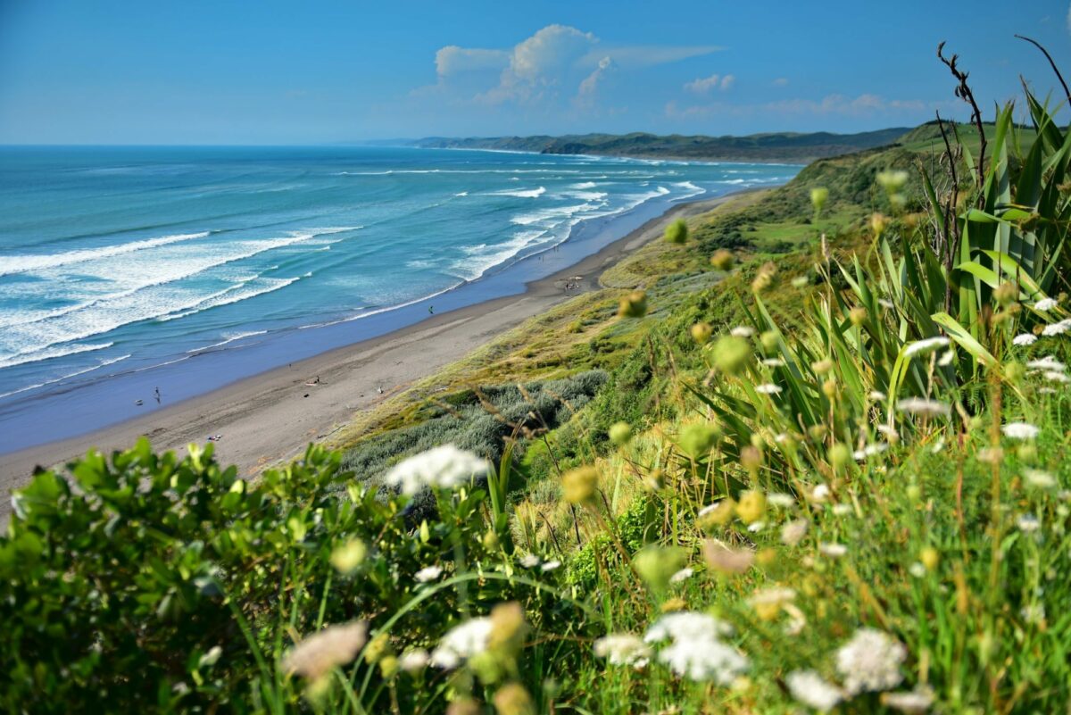 NZ Raglan Black sand Ngarunui Beach