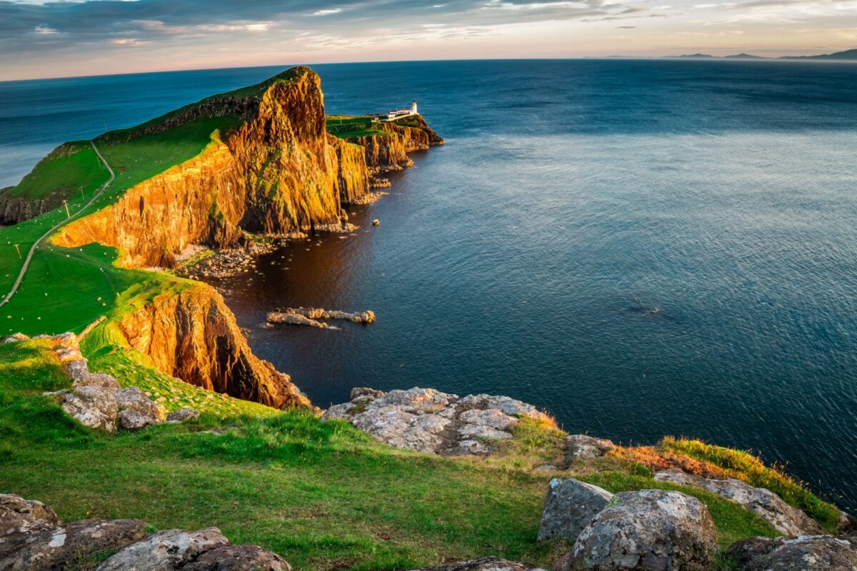 Scotland The Neist point lighthouse at dusk