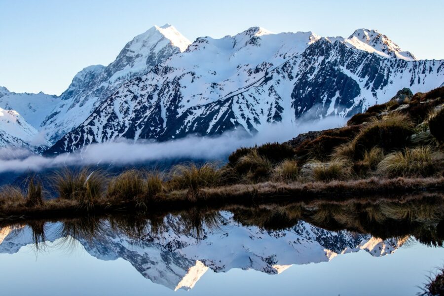 Aoraki Mt Cook national park mt cook reflected in a tarn