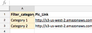 Filter Category Spreadsheet alt text