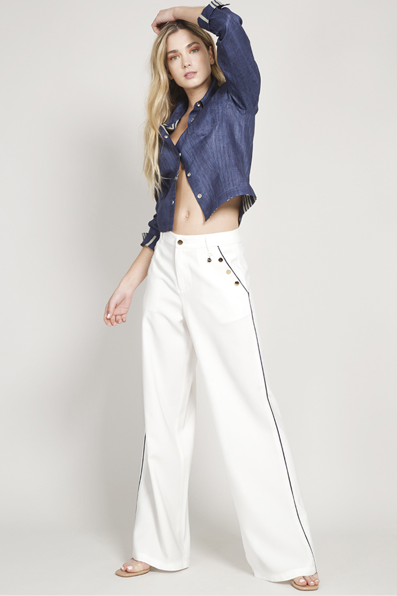 PANTALON ANCHO LINO VISCOSA NARANJO