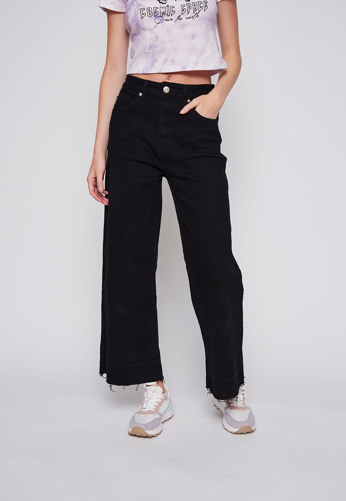 JEANS WIDE LEG NEGRO
