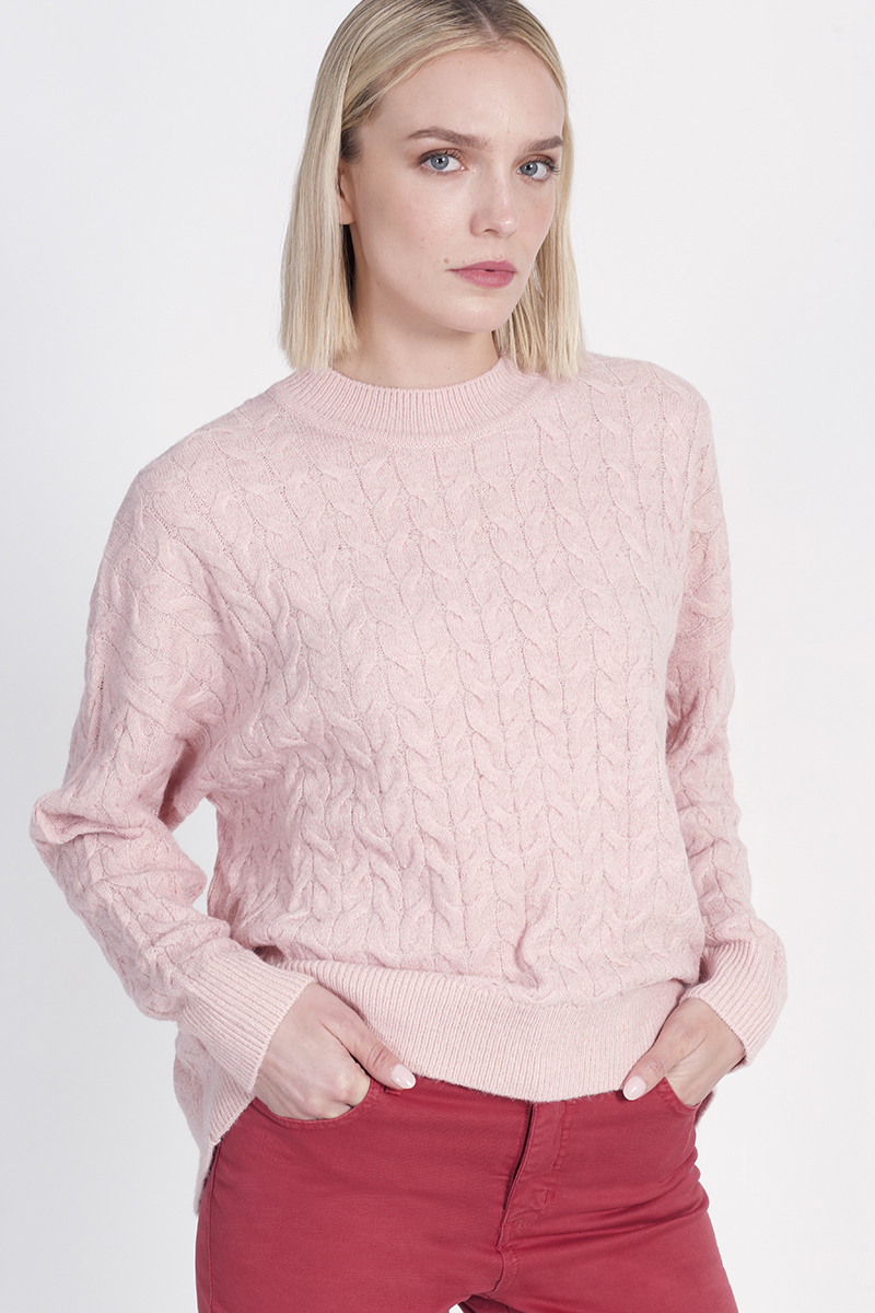 Ropa soft girl outfit con minifalda tableada blanca y suéter rosa 】