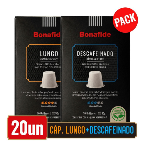 Ripley - BONAFIDE PACK CAPSULAS CAFE - DESCAFEINADO Y LUNGO 20 UNIDADES