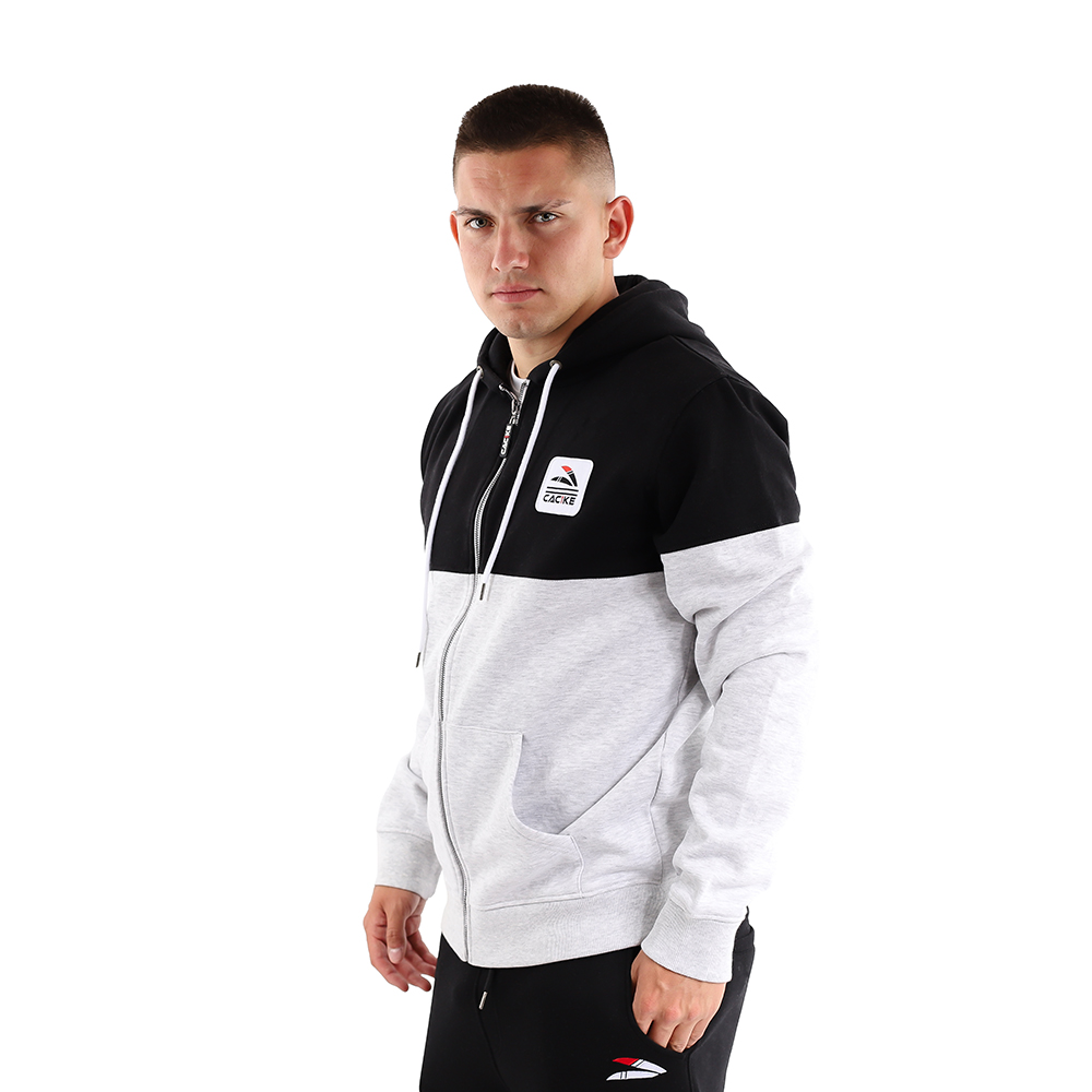 Ripley - POLERÓN CANGURO FULL ZIPPER CON CAPUCHA HOMBRE CAC1KE NEGRO GRIS  CLARO MELANGE