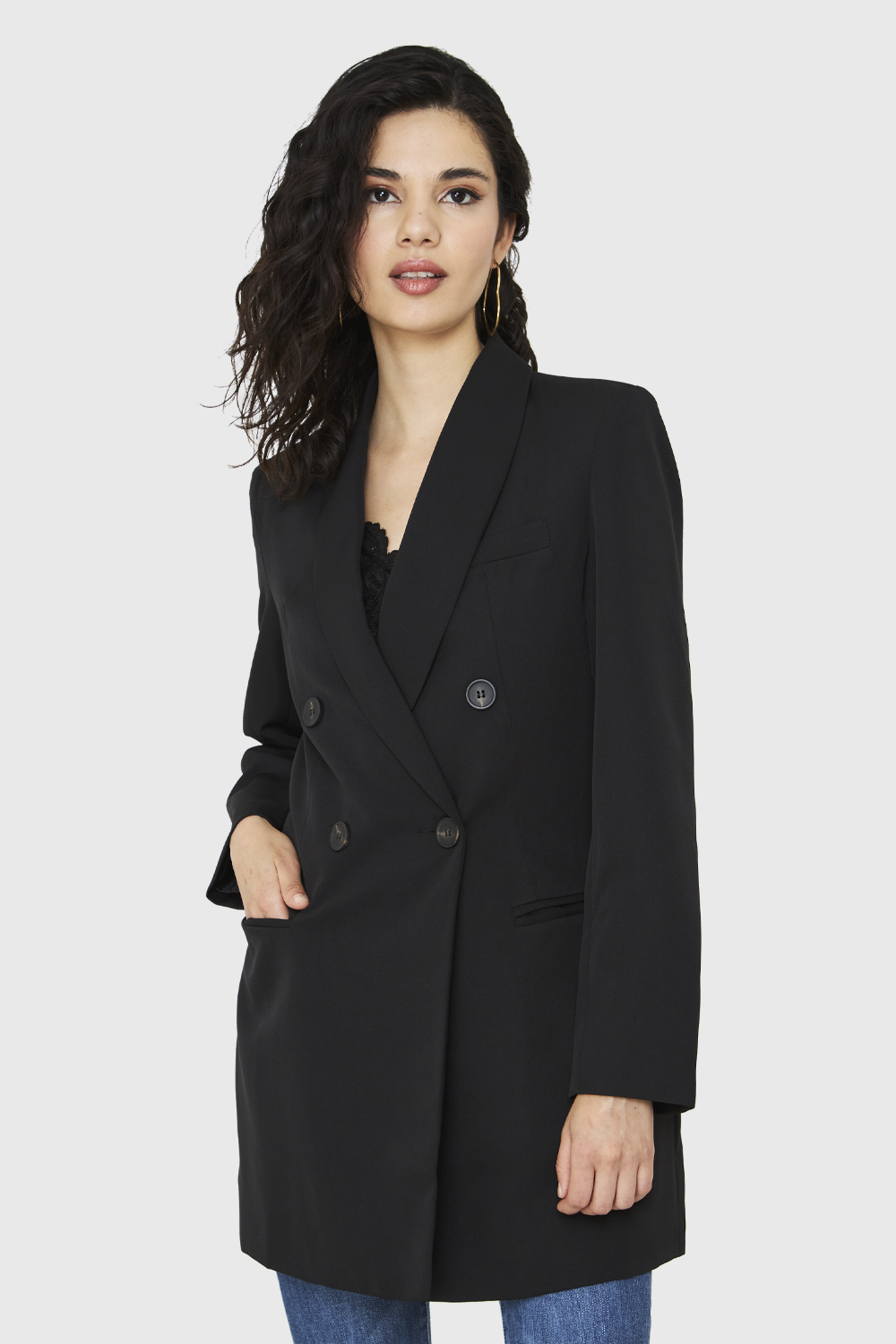 Ripley - BLAZER LARGO CUATRO BOTONES NEGRO NICOPOLY
