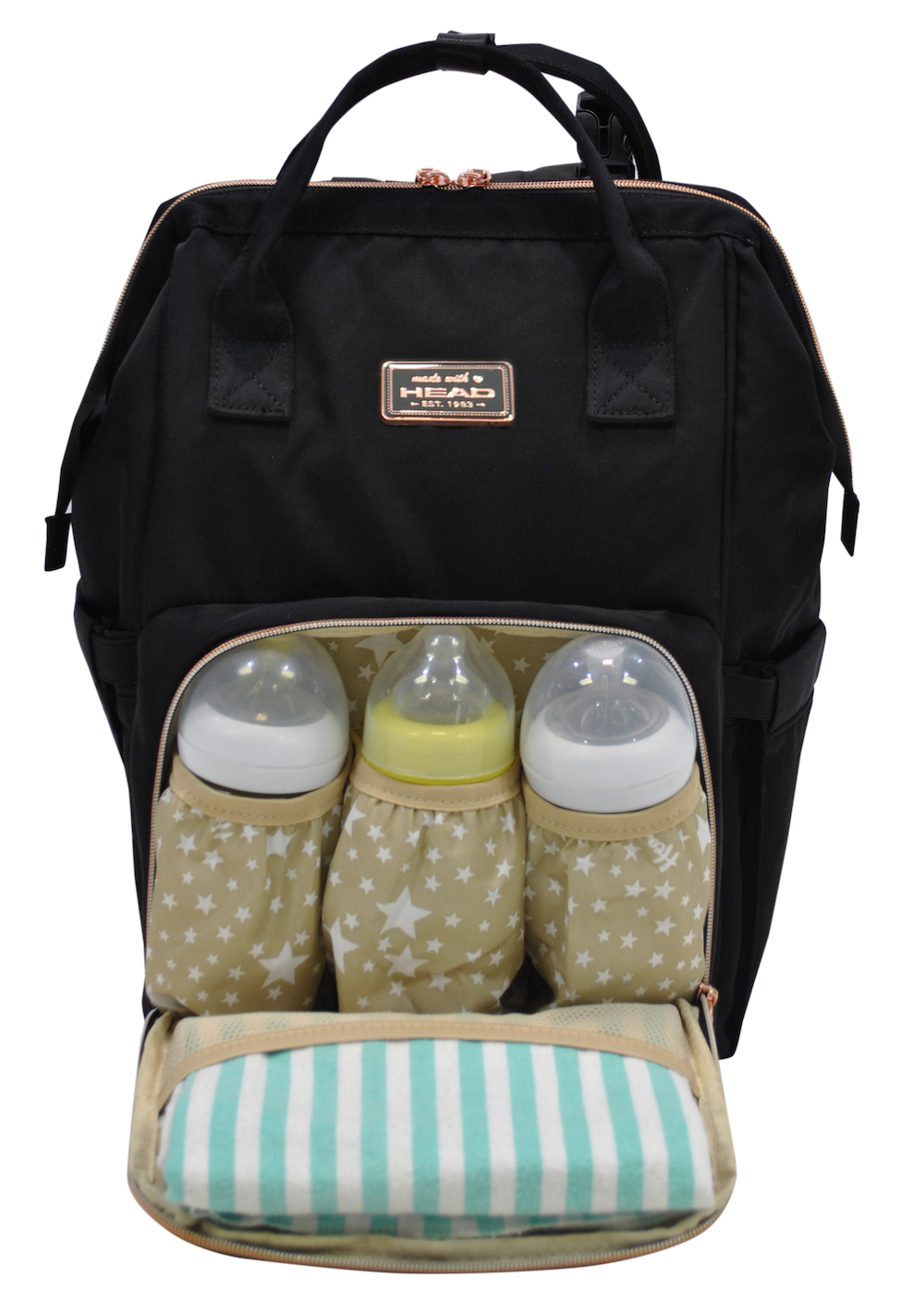 Ripley - MOCHILA BOLSO MATERNAL BUMPY NEGRO ROSE GOLD HEAD
