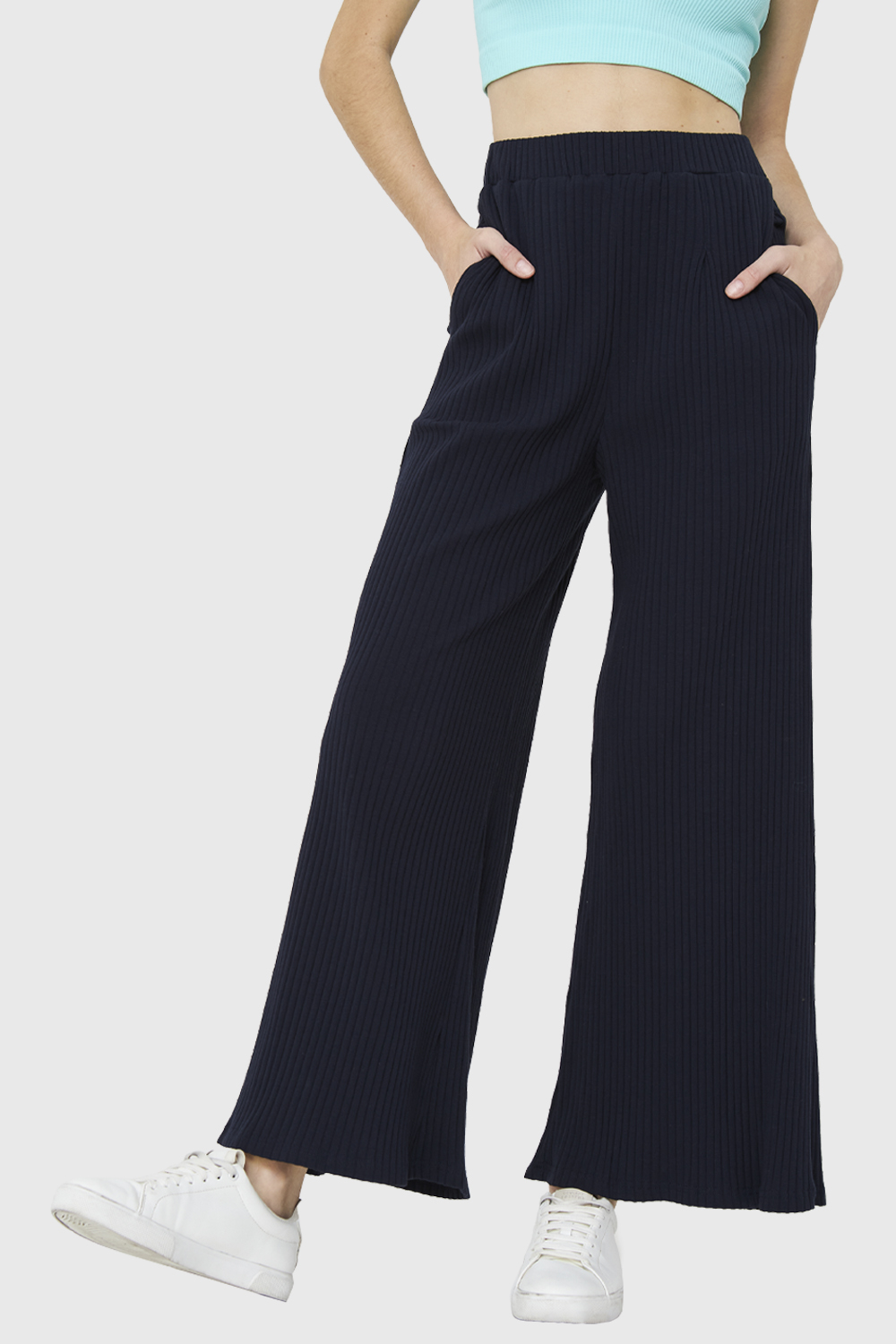 Ripley - PANTALÓN PALAZZO ACANALADO AZUL MARINO NICOPOLY