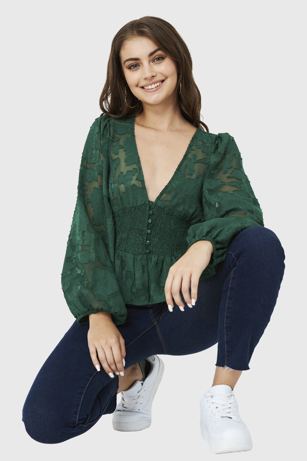 Ripley - BLUSA TRANSPARENTE FLORES VERDE NICOPOLY