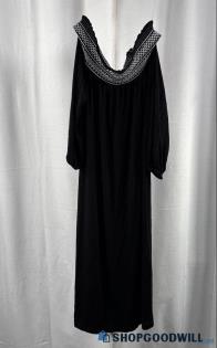 Chico's Black/White Off The Shoulder Casual Midi Dress - Size 1